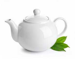 A close up Green tea in white background, hot tea with a view and very aesthetic. Vibrant green tea leaves, showcasing their freshness and potential for a organic products, healthy beverages, or agric