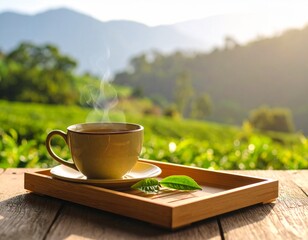 A close up Green tea in white background, hot tea with a view and very aesthetic. Vibrant green tea leaves, showcasing their freshness and potential for a organic products, healthy beverages, or agric