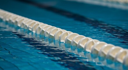 Swimming pool detail with white lane markers and blue water