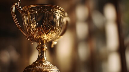 Ornate golden trophy gleams with intricate detail, signifying achievement and victory.