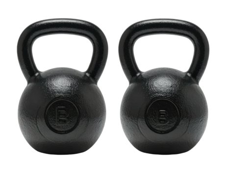 Two identical black cast-iron weights with arched handles, perfect for strength training