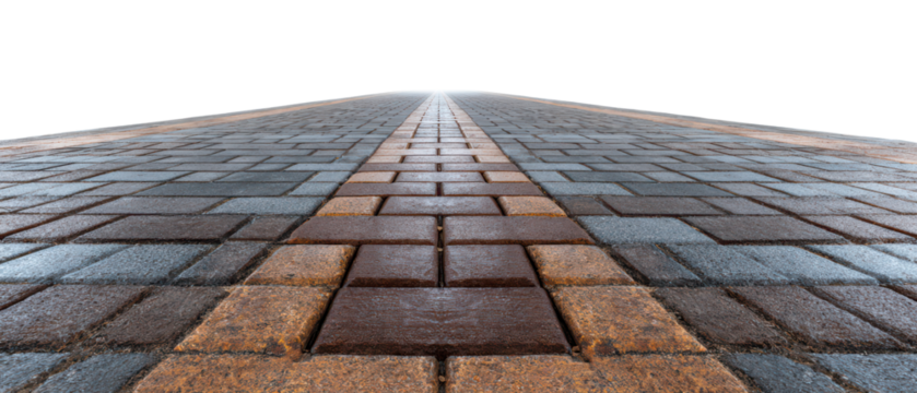 Paved Pathway with Colorful Stone Bricks and Unique Texture Isolate on Transparent Background, png