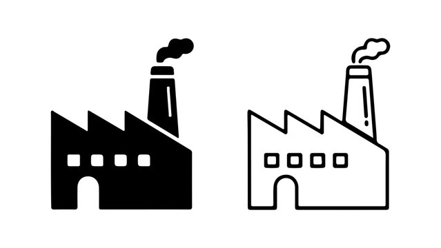 Factory building with chimney and smoke with transparent background