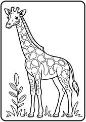 Cute Giraffe Line Art Illustration for Coloring Book – Simple Animal Vector Design
