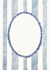 Watercolor Template Frame with stripes background.  Cozy autumn design. Whimsical vintage element in cottagecore style for invitation, social media and posters.