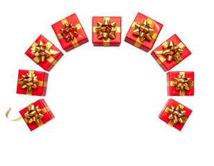 Illustration of gift boxes decorated with ribbons and stars