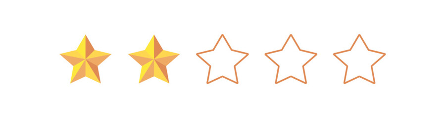 Gold five star rating icon on transparent background. Vector Illustration flat icon with lighted yellow golden and line stars for reviews, feedbacks products and services.
