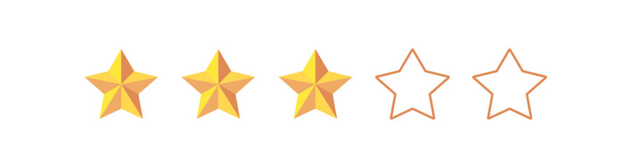 Gold five star rating icon on transparent background. Vector Illustration flat icon with lighted yellow golden and line stars for reviews, feedbacks products and services.