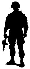 soldier on a transparent background, black, gun, hand, helmet, hold, man, silhouette, soldier, stand 