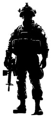 soldier on a transparent background, black, gun, man, silhouette, soldier, stand  © Guli Studio
