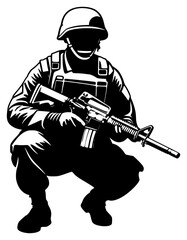 soldier kneeling with a rifle on a transparent background, black, gun, man, silhouette, soldier 