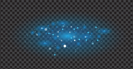 Blue sparkle dust PNG, glowing bokeh effect. magical glowing blue glitter texture overlay for designs