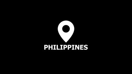 White location pin icon with the word PHILIPINES on a black background philippines