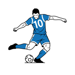 Fototapeta premium A football player in a blue jersey kicks a football on a transparent background