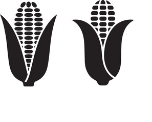 Two stylized black and white corn on the cob icons
