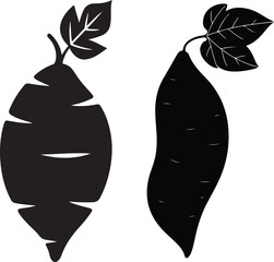Two stylized black vegetable silhouettes with leaves on a white background