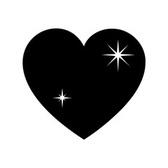 Simple black and white heart shape with sparkle accents on a white background