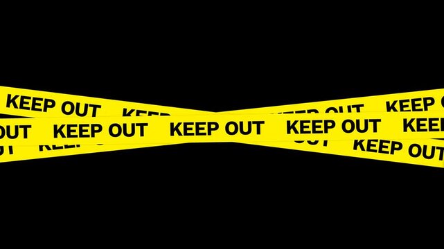 Three "KEEP OUT" Tapes Sticking Animation with Alpha Channel