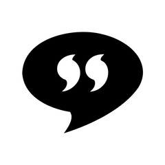 Black speech bubble with white quotation marks representing a quote, speech
