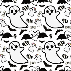 White Background Pattern Ghost Kawaii Halloween Clipart – Cute Spirit.