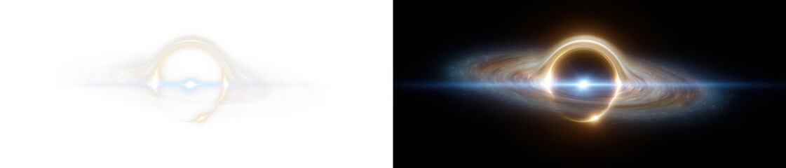 Stunning Visual of Black Hole with Accretion Disk and Light Effect Display on Transparent and Black Background, png