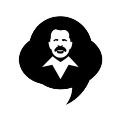 Black and White Silhouette of a Moustached Man in a Speech Bubble