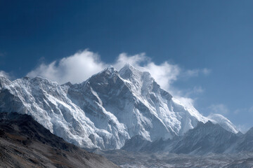Obraz premium Himalaya mountain landscape, snow peak, glacier, blue sky, serene mood