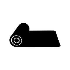 Black silhouette illustration of a rolled yoga or exercise mat equipment
