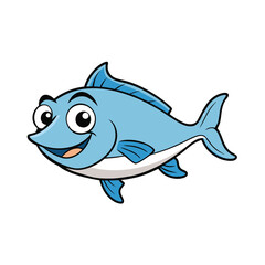 Obraz premium Vector art of friendly blue fish cartoon character swimming happily, a charming illustration perfect for childrens books and educational materials