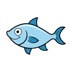 Vector art of simple blue fish cartoon character swimming peacefully, a clean illustration perfect for educational materials and simple designs