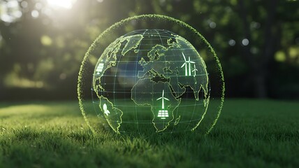 Glowing earth circuit green energy globe technology