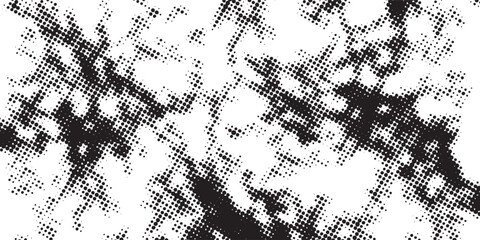 Abstract black and white halftone pattern distressed grunge texture retro comic book dots.