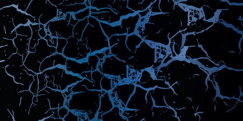 Abstract Dark Texture with Blue Veins and Cracks Resembling Lightning.