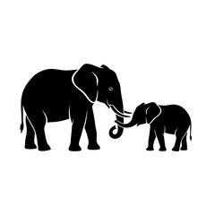 Fototapeta premium Affectionate Mother and Baby Elephant Silhouette Vector