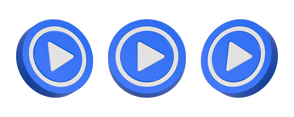 3d rendering design of blue play button icon symbol