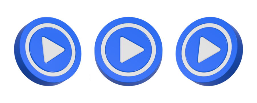 3d rendering design of blue play button icon symbol