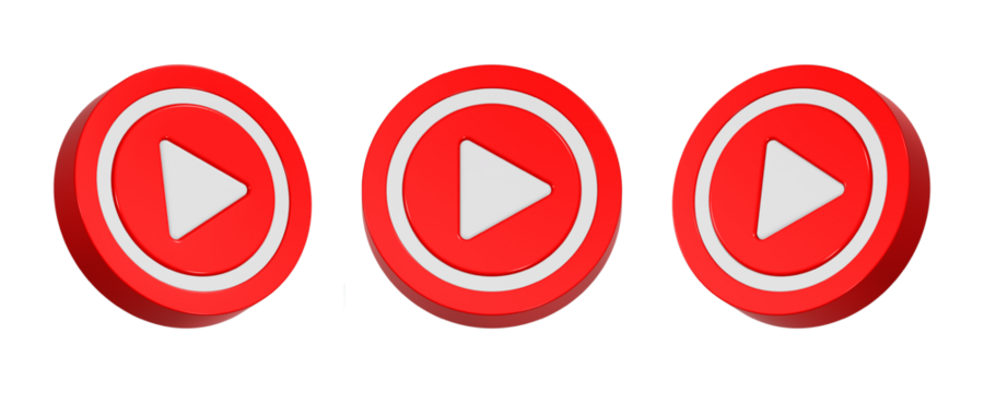 3d rendering design of red play button icon symbol
