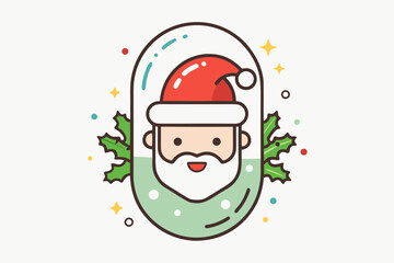 santa candy stamp icon santa face holding candy in mouth, 