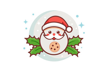 santa cookie stamp icon outline of santa eating christmas cookie, 
