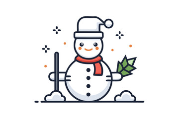 Snowman with broomstick icon line style winter decoration