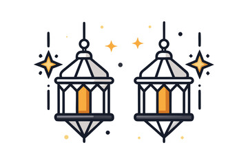 twin lantern silhouette icon two hanging lanterns in cozy scene