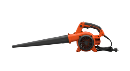 Orange leaf blower isolated on transparent background, a powerful tool for garden cleanup and maintenance, ideal for removing leaves and debris from lawns and patios