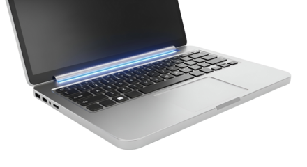 3d icon of sleek laptop isolated on transparent background, showcasing modern technology, productivity, and digital connectivity