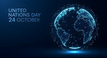 Obraz premium United Nations Day Digital Globe Network Illustration, 24 October Global Solidarity Concept