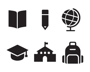 Educational icons representing learning knowledge and academic pursuits displayed simply