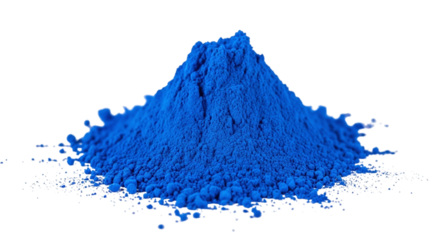 Vibrant electric blue pigment powder piled in a cone shape on a black background