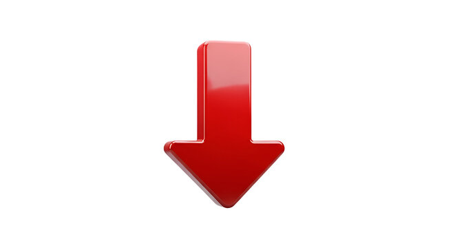 3d icon of red arrow pointing down, indicating decrease or direction isolated on transparent background, 3d rendering