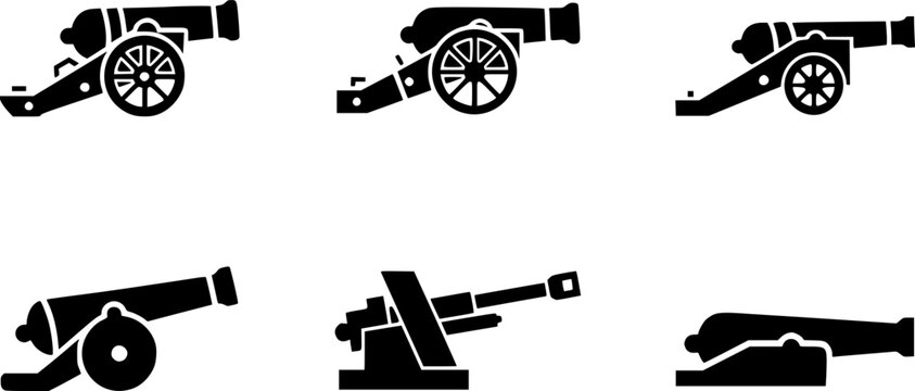 outline silhouette cannon icon set