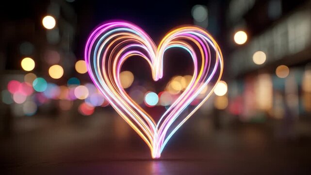 Glowing heart shape in city at night love concept and design element
