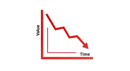 3d icon of downward trending graph isolated on transparent background, representing decline in value, loss, or failure